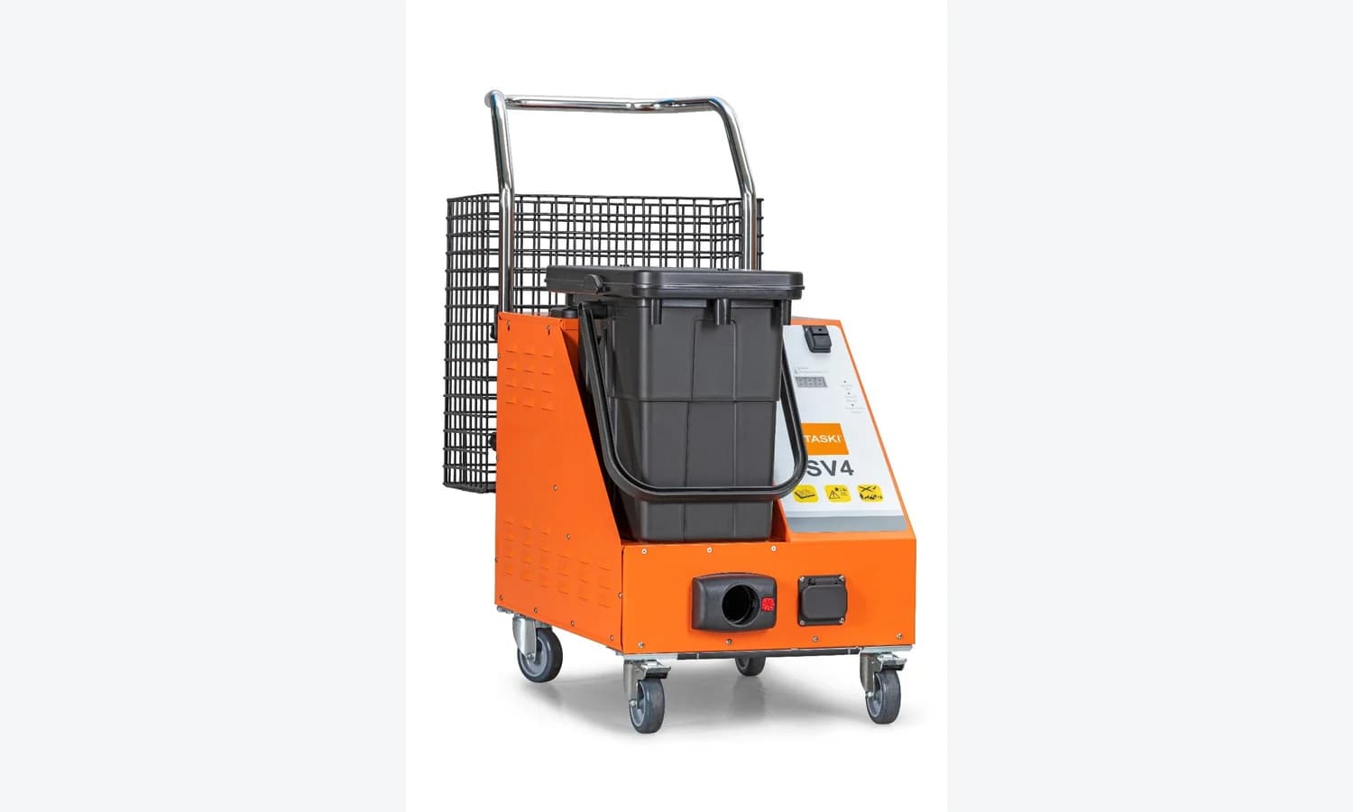 Rear view of TASKI Steam SV4 recovery and trolley system
