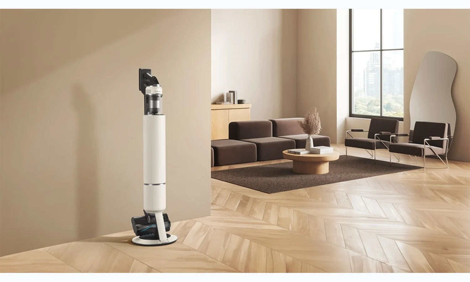 Samsung Bespoke AI Jet Lite cordless stick vacuum and station on a hard floor