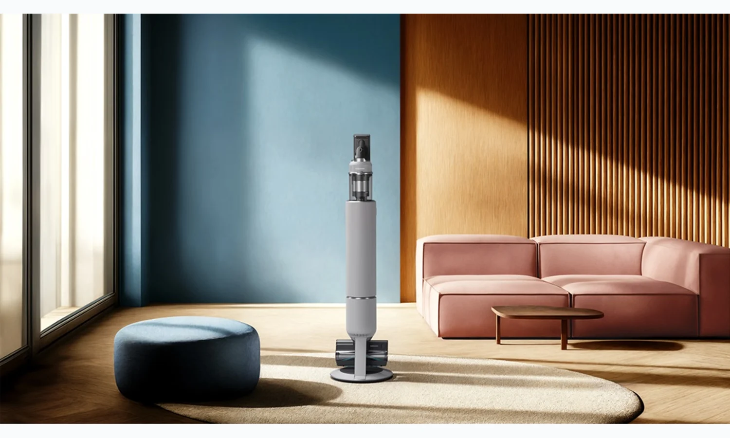 Samsung Bespoke AI Jet Lite cordless stick vacuum in a household room