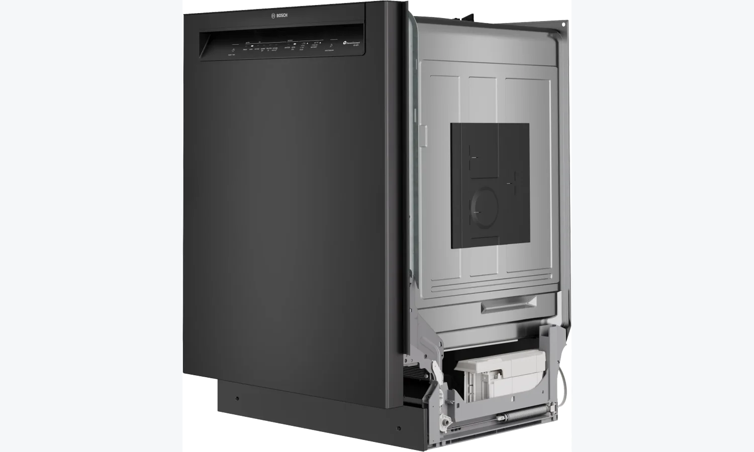 Bosch dishwasher shown from front and rear-side angles