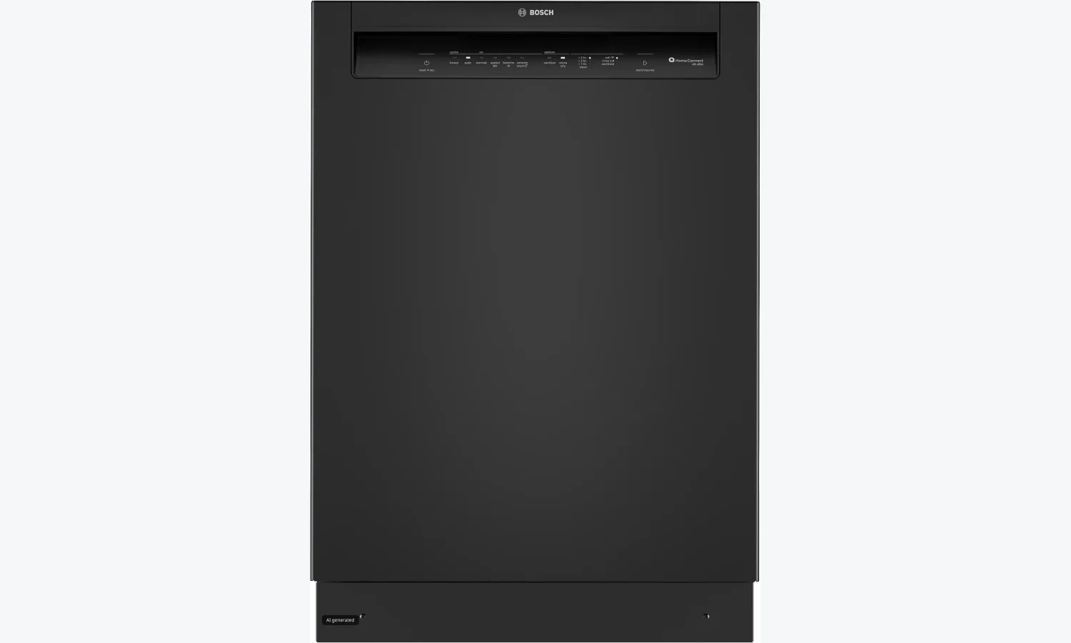 Open Bosch dishwasher with loaded upper and lower racks