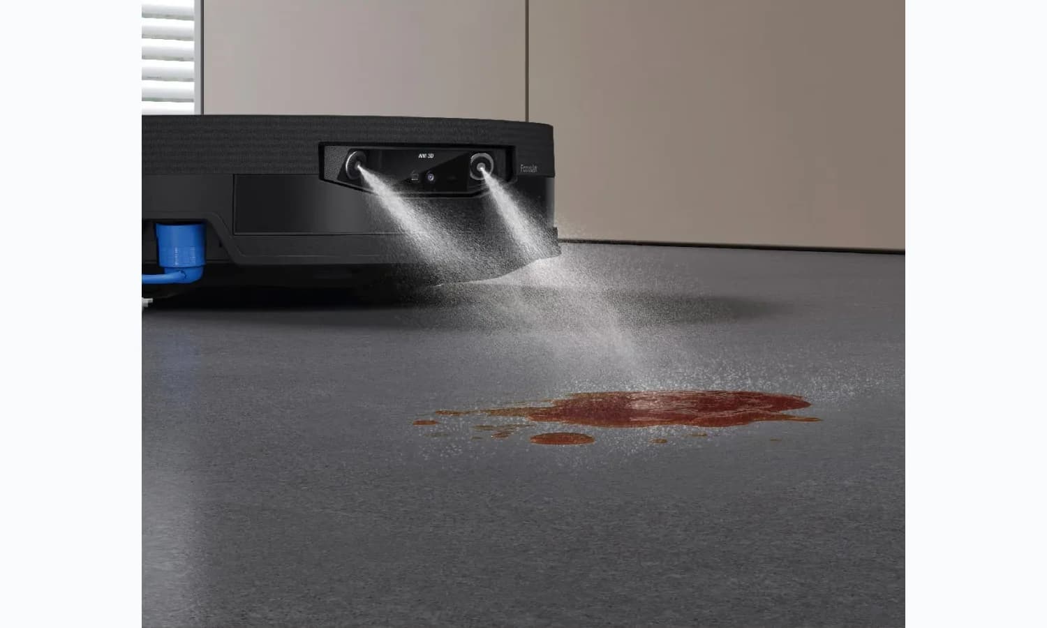 ECOVACS DEEBOT X12 OMNICYCLONE detecting a liquid spill on a household floor