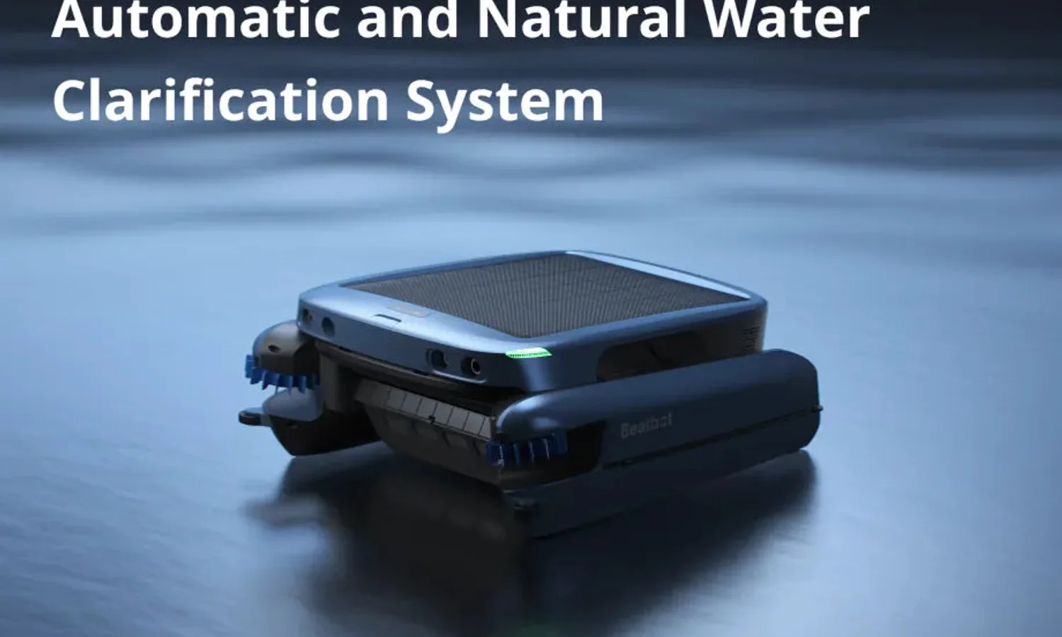 Beatbot iSkim Ultra robotic pool skimmer shown with its solar panel and edge brushes
