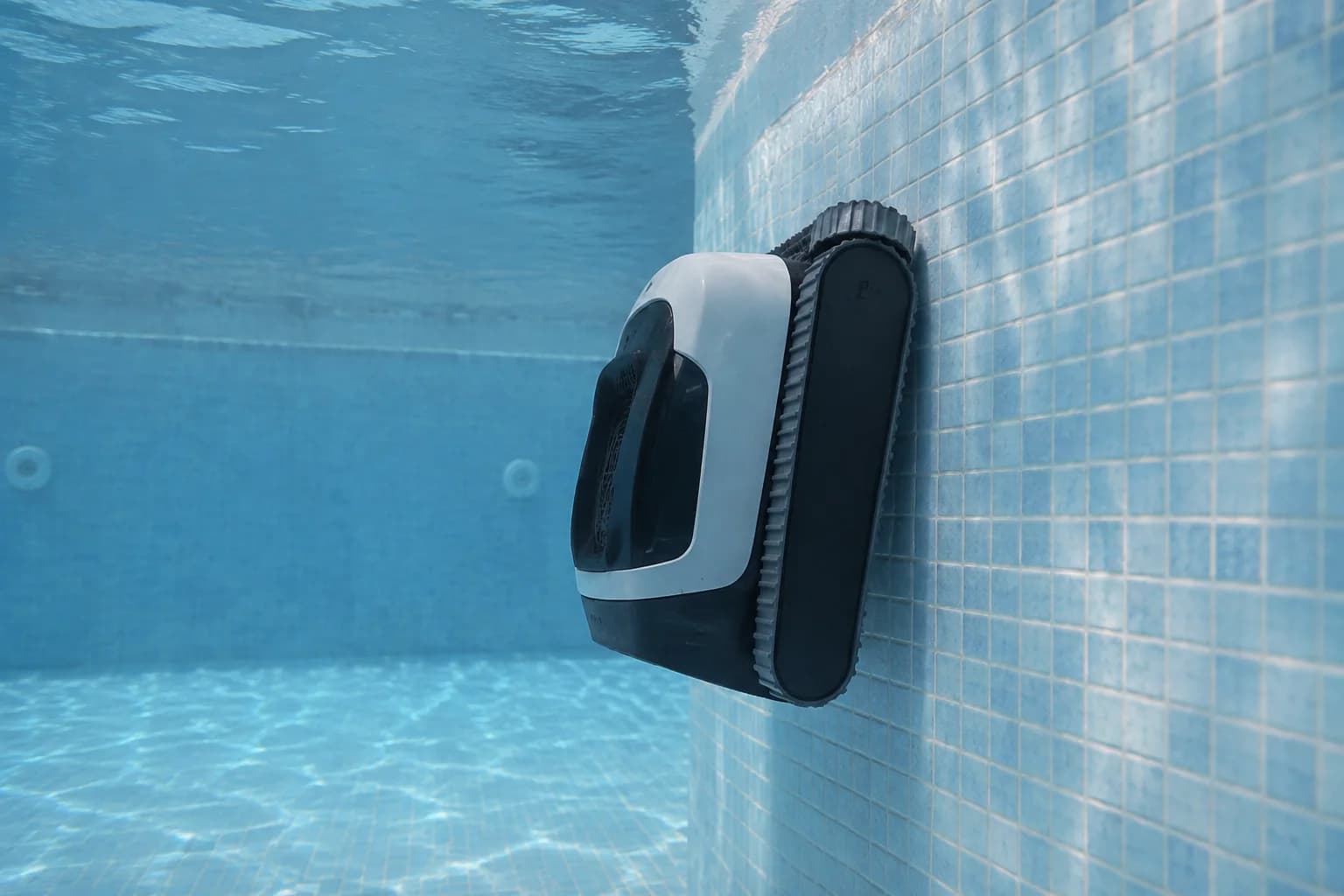 wall-climbing robotic pool cleaner in an in-ground pool
