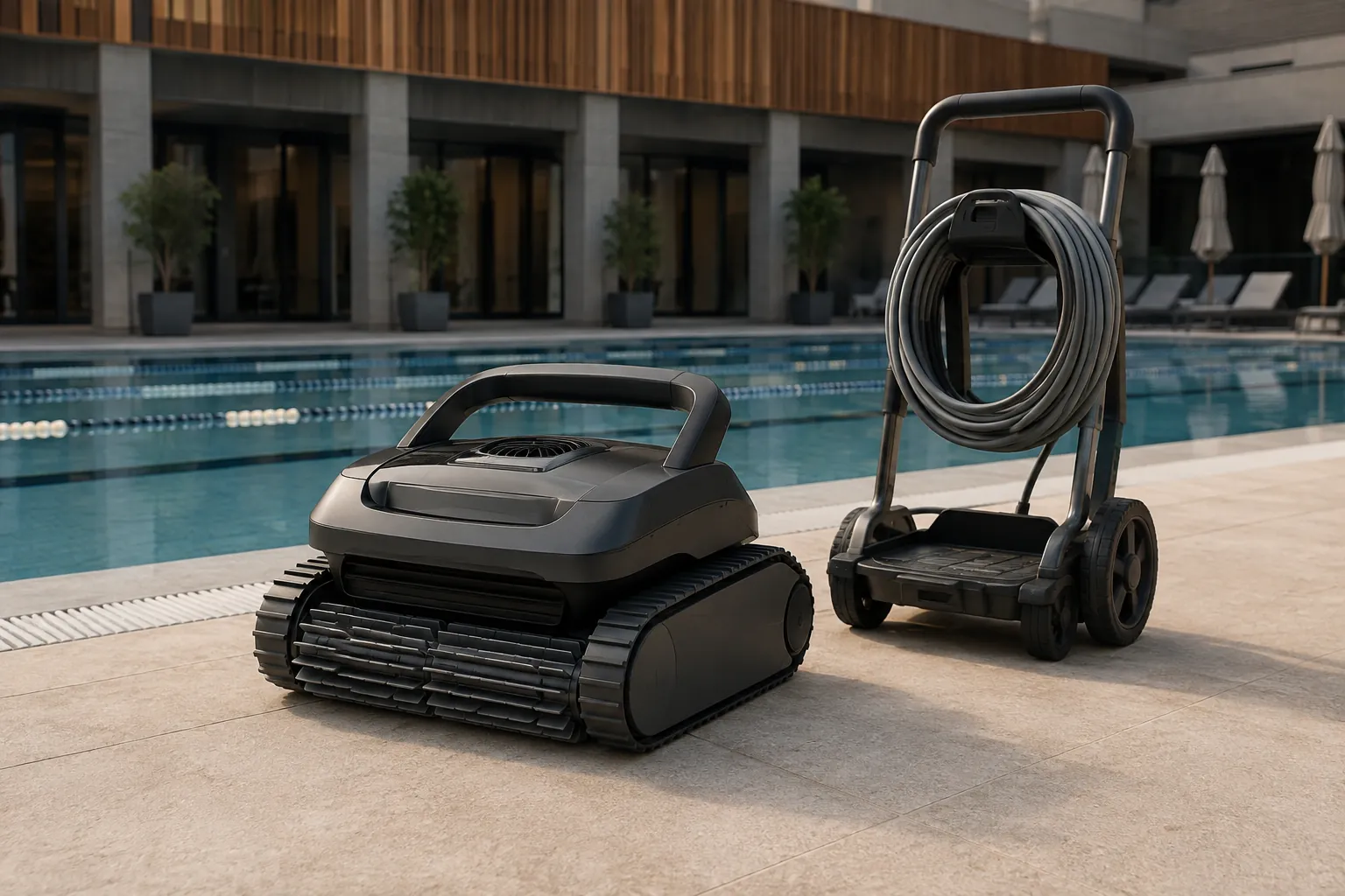 high-capacity robotic pool cleaner in a large pool