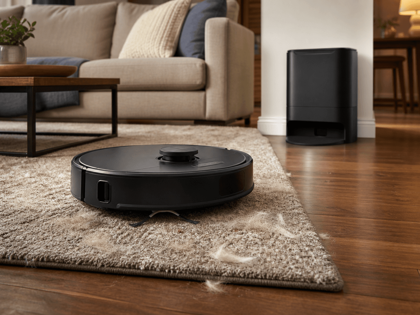 Illustrative robot vacuum for pet hair and carpet cleaning