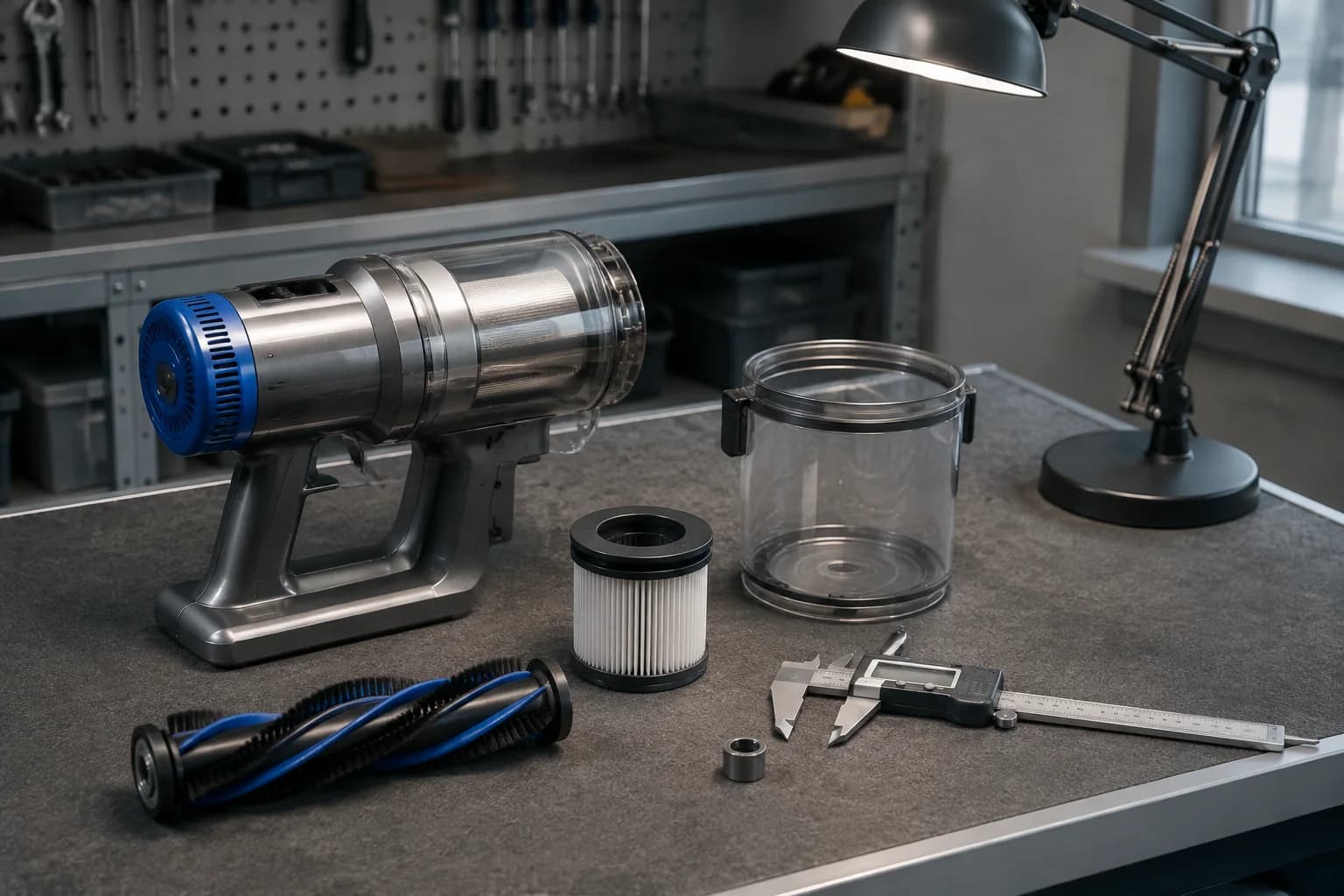 Cleaning appliance components at an inspection station