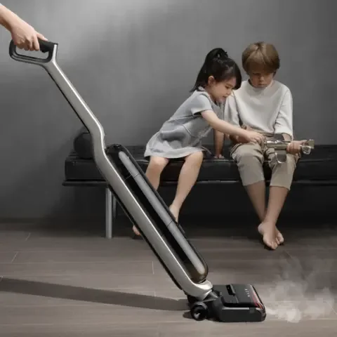 MACH cordless steam floor washer in a home