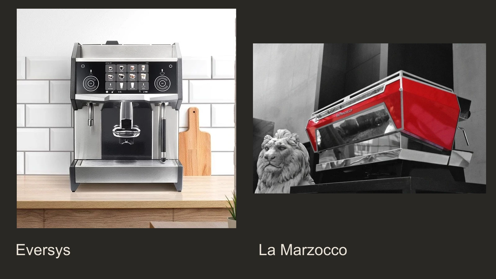 Eversys automatic commercial coffee machine and La Marzocco professional espresso equipment
