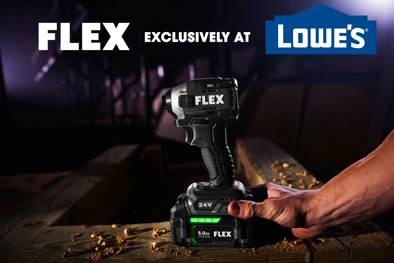 A FLEX 24V impact driver and battery in the official promotional image accompanying the March 2021 U.S. launch announcement.