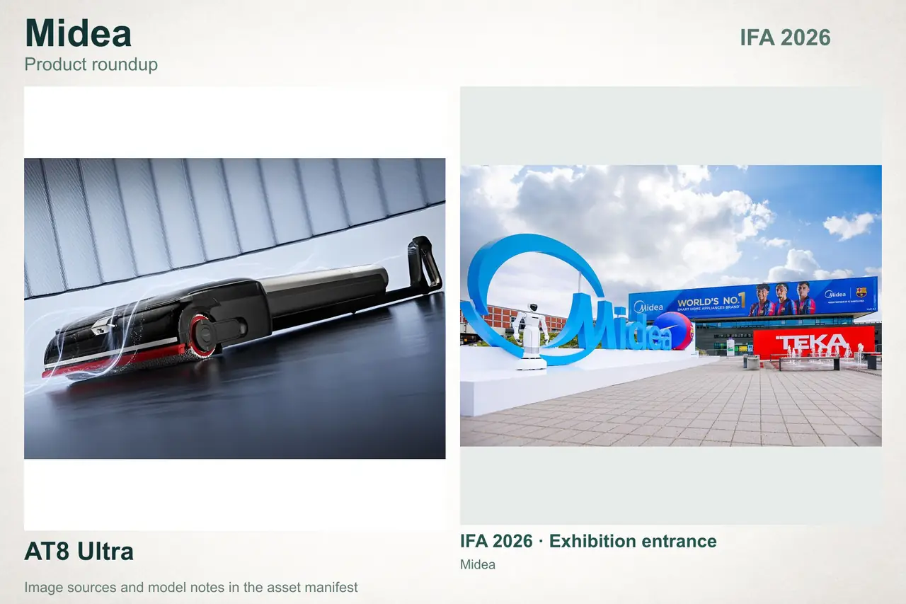 Midea cleaning products with event photography; collage 25