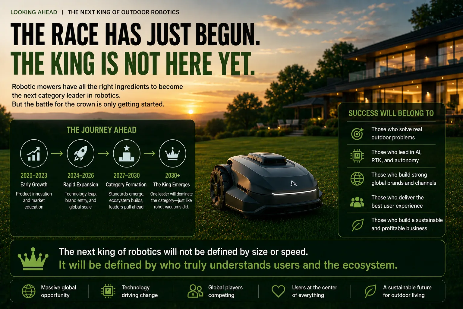 Robotic mower winner requirements across product, channel, service and capital