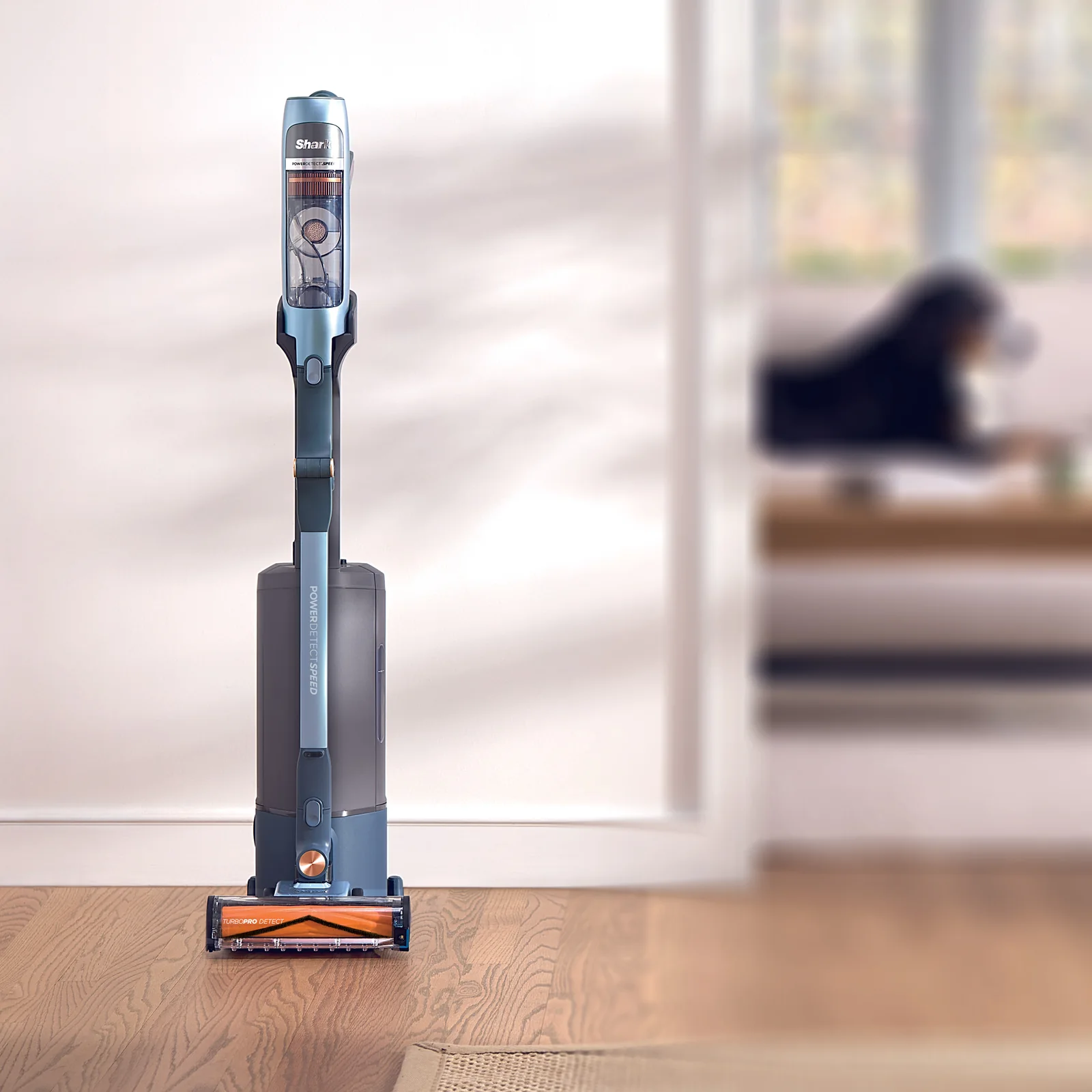 Shark PowerDetect Speed IA3241 cordless vacuum standing on its auto-empty charging station