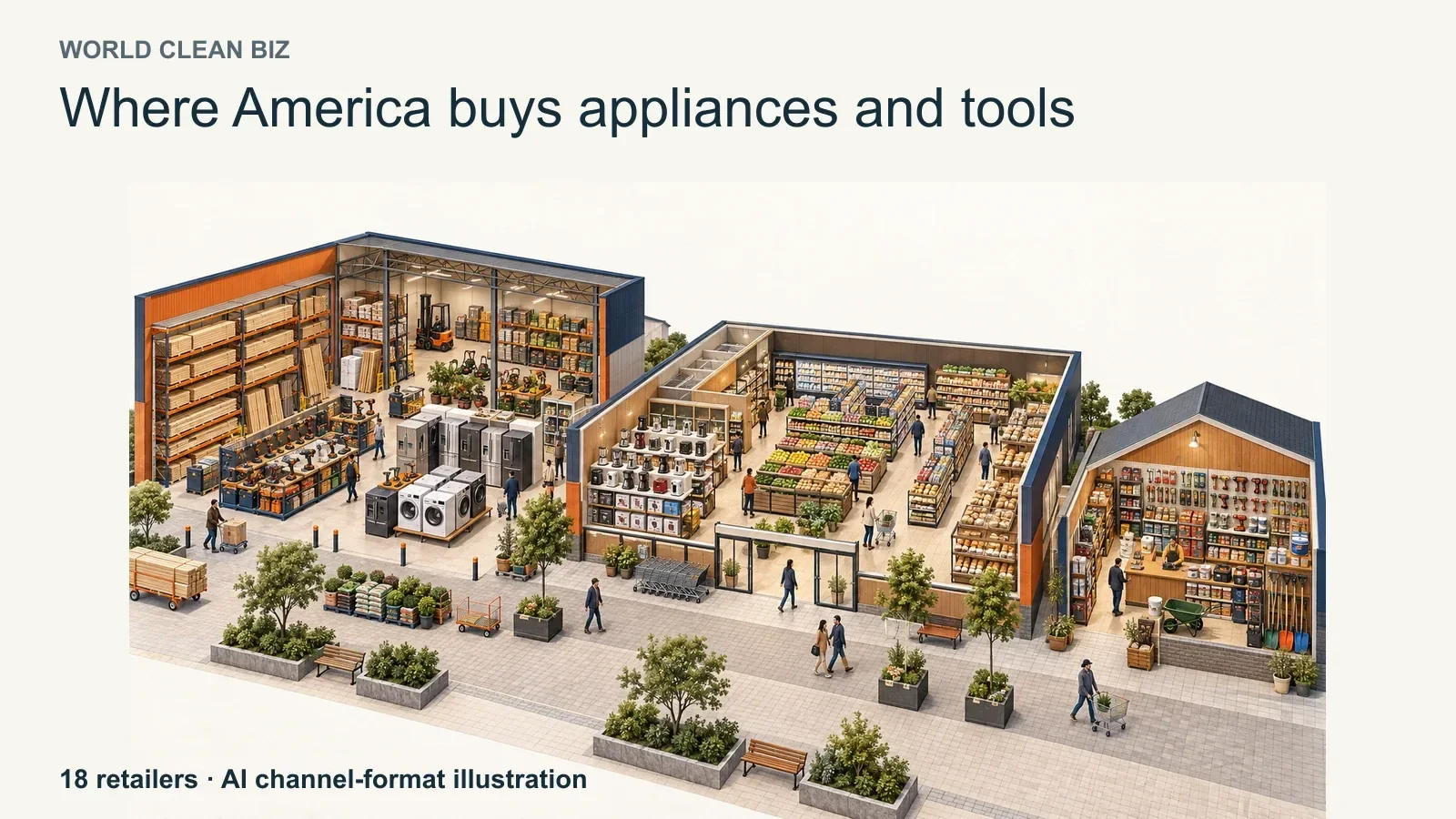 Editorial concept illustration introducing the businesses discussed; not a photograph of named stores or products.