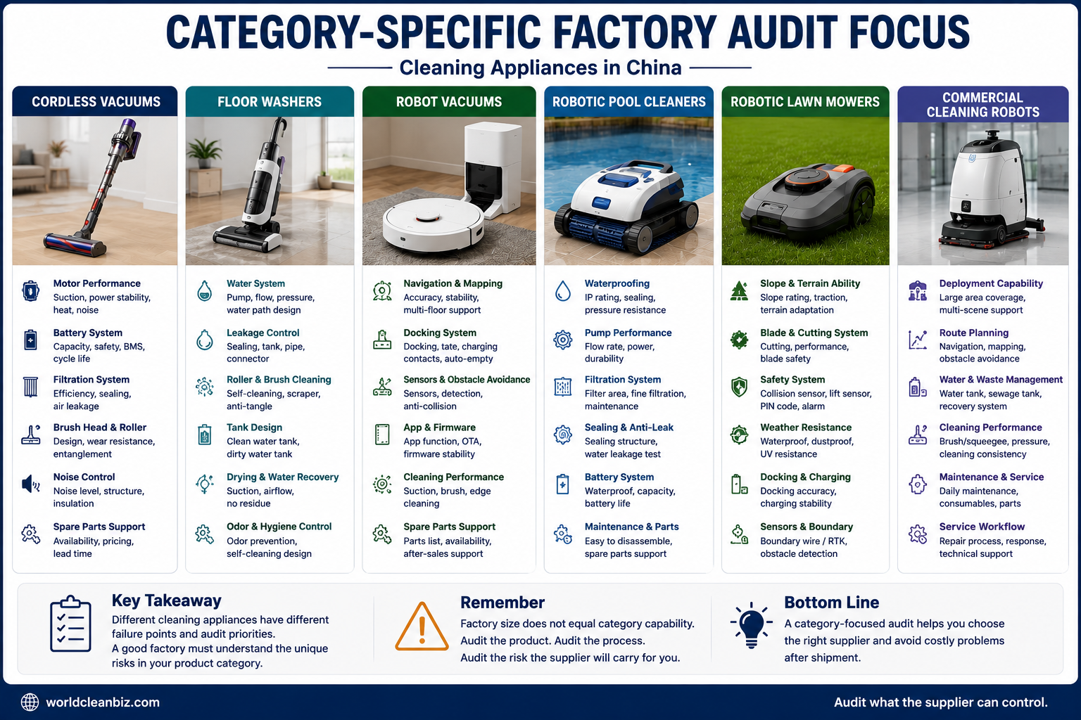 Category-specific factory audit focus for cleaning appliance suppliers