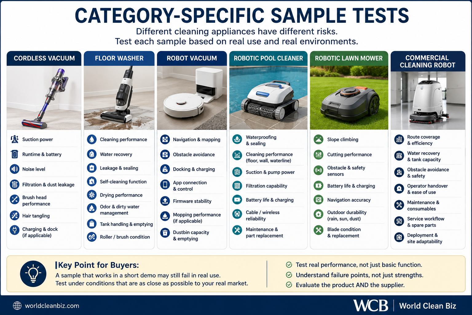 Cleaning appliance category sample testing priorities