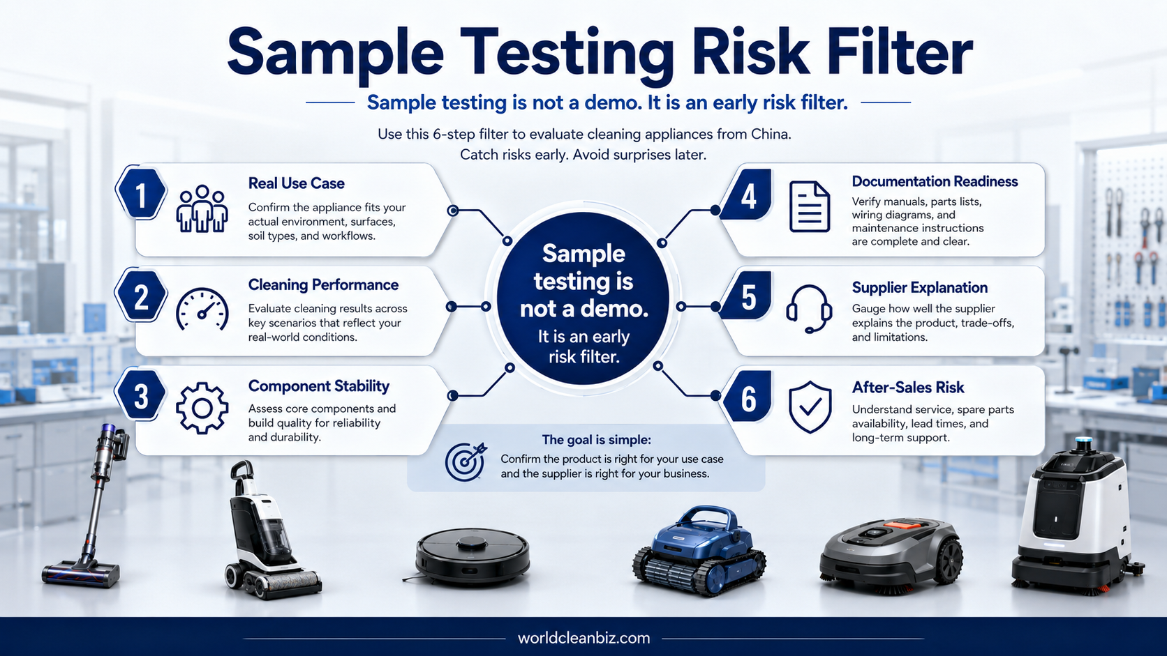 Sample testing risk filter for cleaning appliance buyers