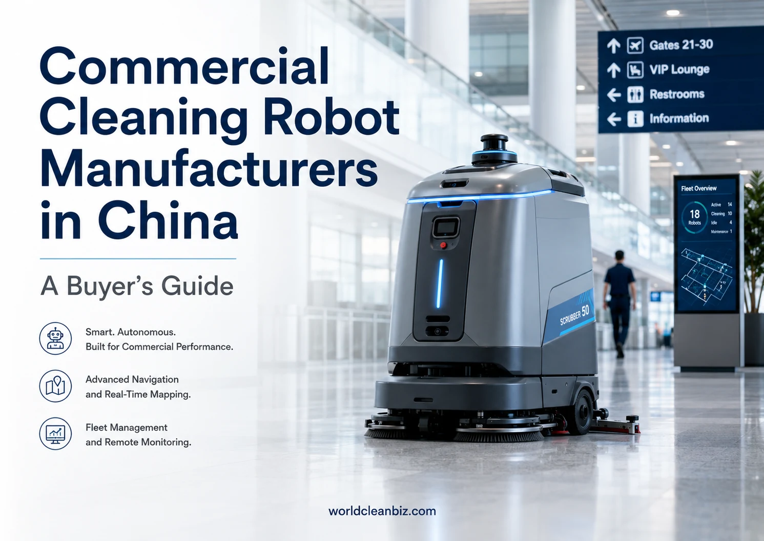 Cover image for a buyer guide to commercial cleaning robot manufacturers in China.