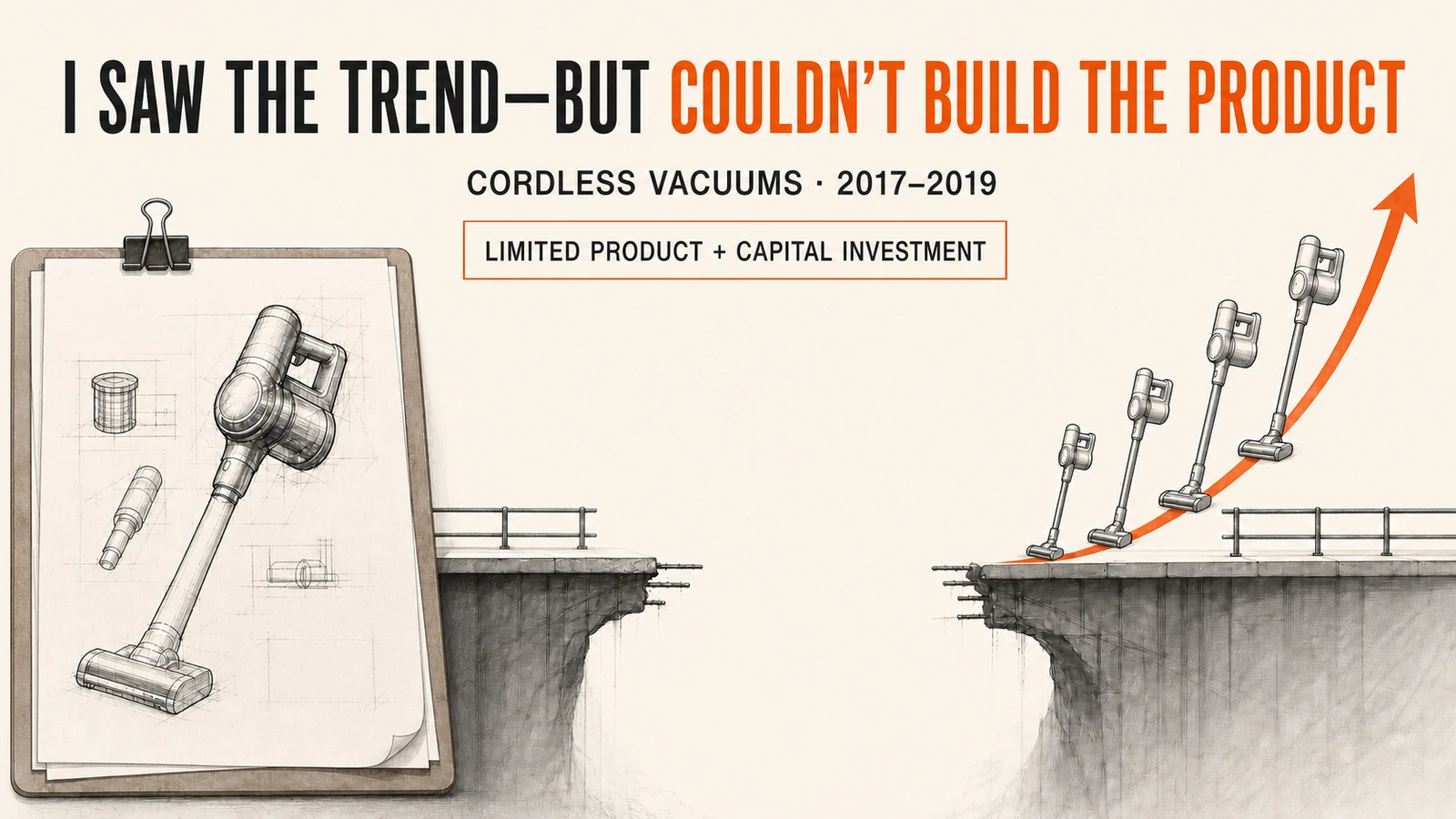An unfinished cordless vacuum design separated from a growing market opportunity by a product and capital gap