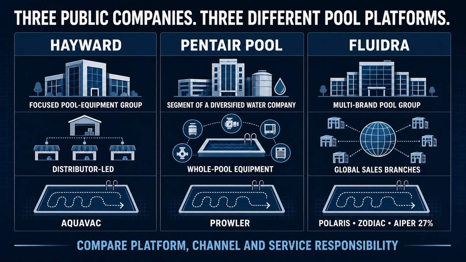 Hayward vs Pentair vs Fluidra: Ownership, Brands, Distribution and Pool Robotics