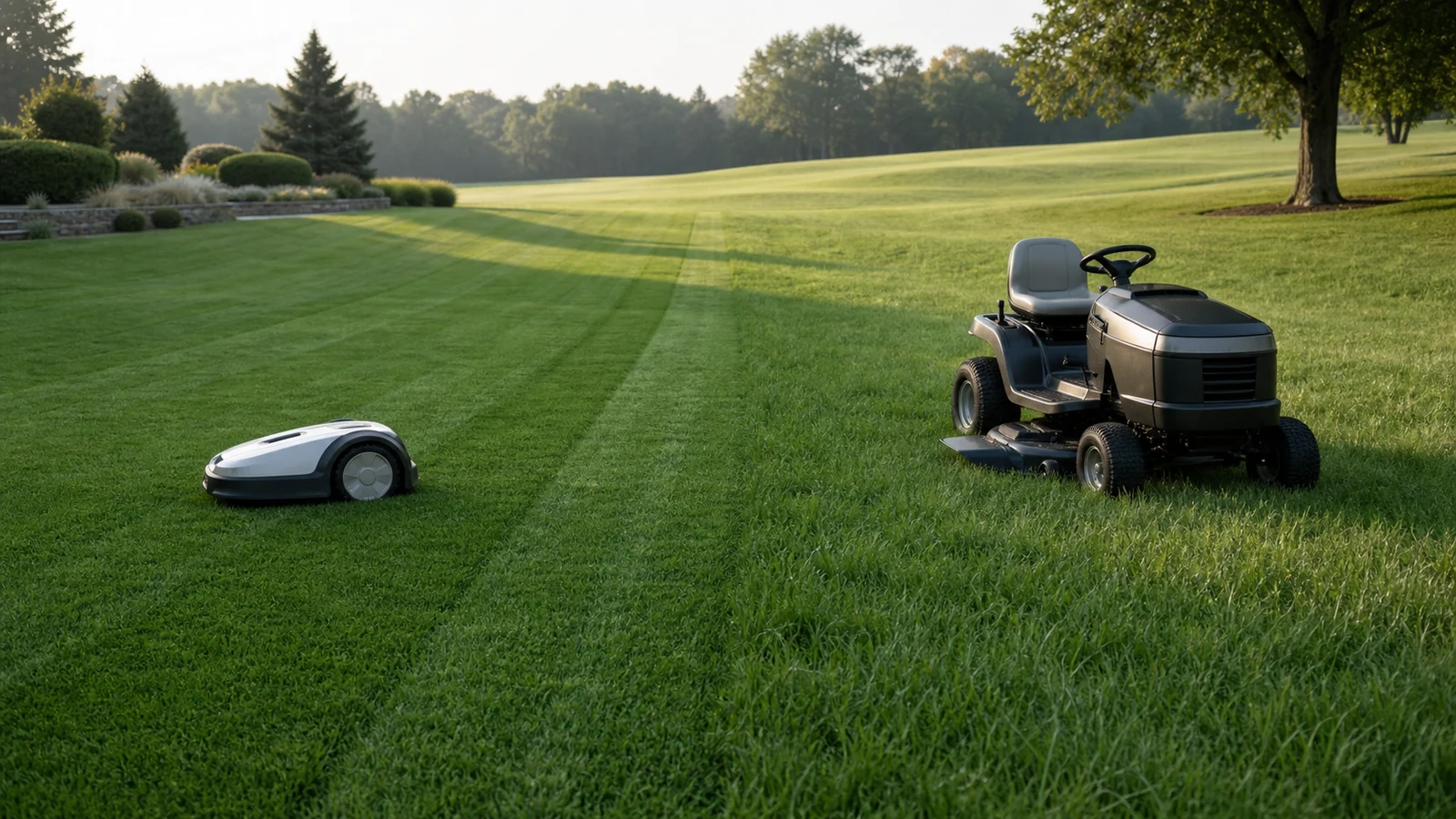 Robot Lawn Mower vs Ride-On Mower: Labor, Acreage, Terrain and Total Cost guide cover