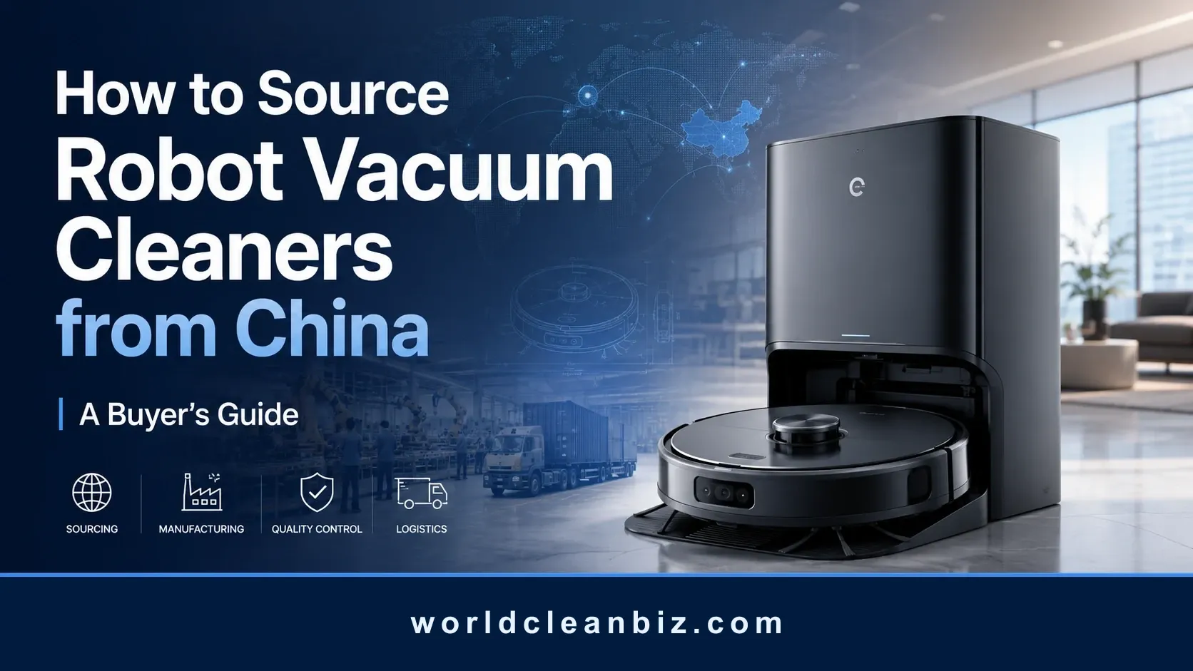 Cover image for a buyer guide to sourcing robot vacuum cleaners from China.