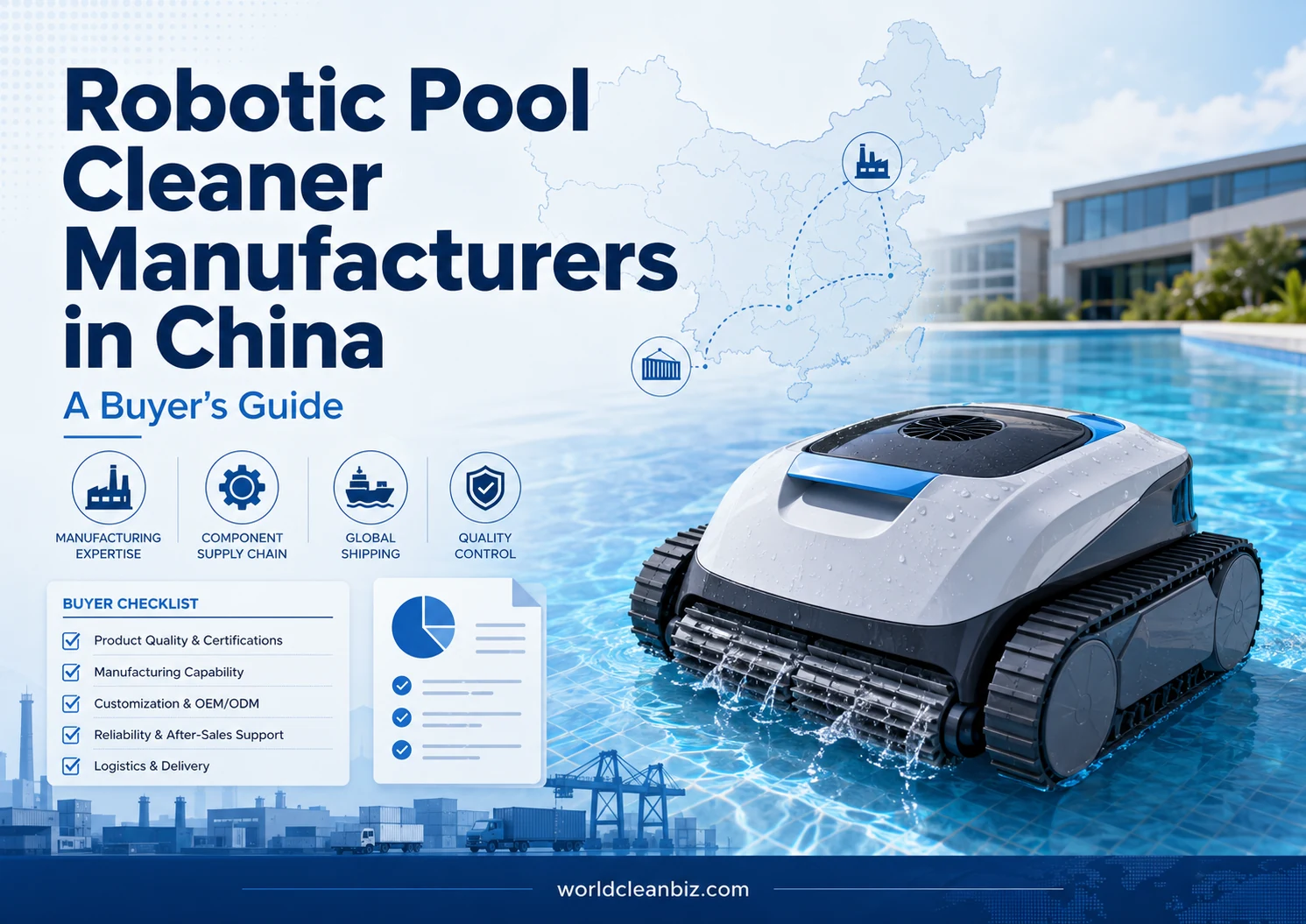 Cover image for a buyer guide to robotic pool cleaner manufacturers in China.