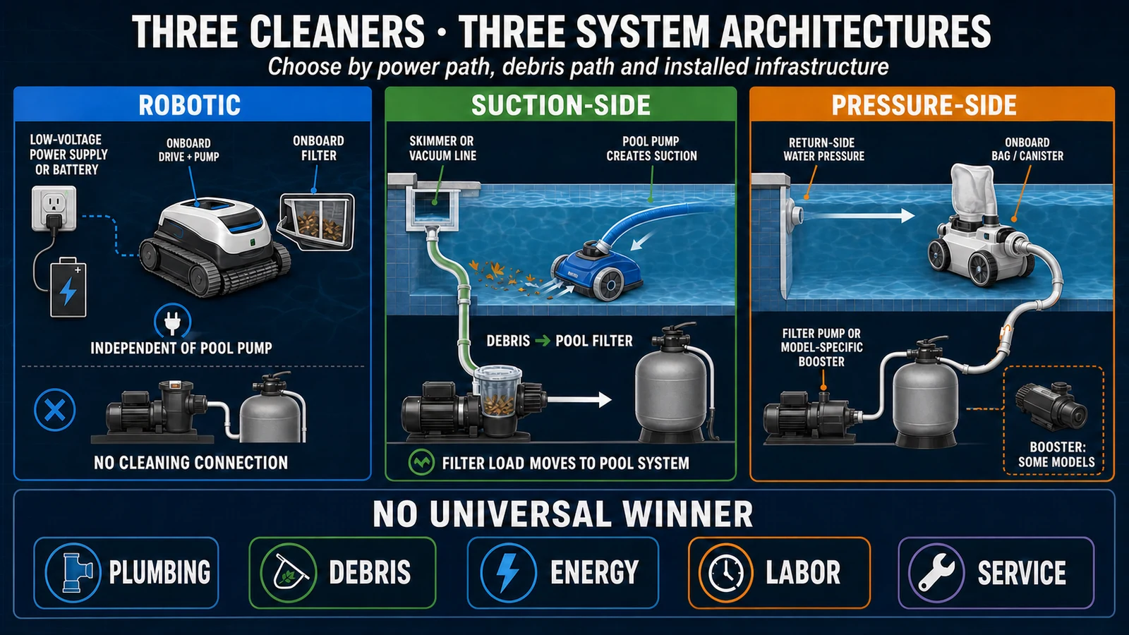 Robotic vs Suction vs Pressure Pool Cleaners: System Comparison