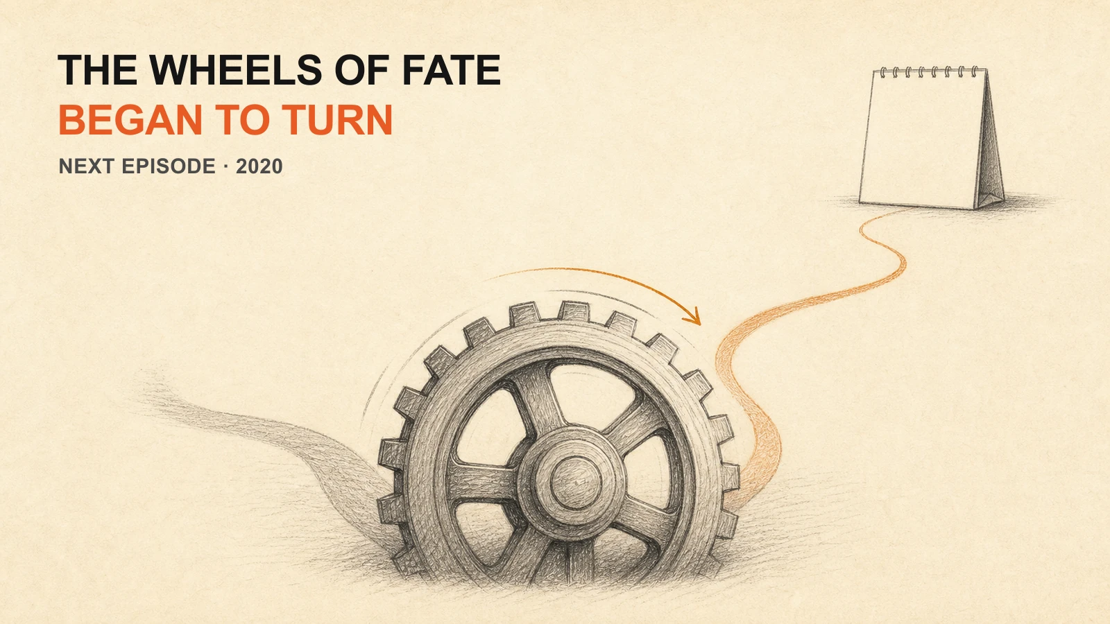 A turning gear with an orange route leading toward the next year
