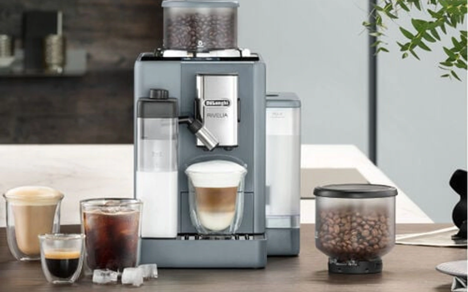 De’Longhi Rivelia coffee machine in a home kitchen setting