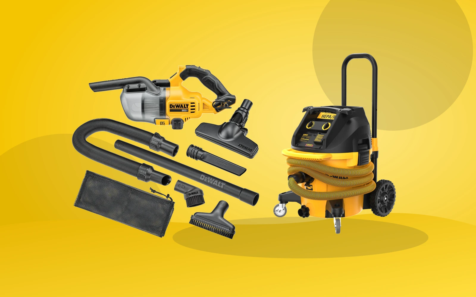 DEWALT cordless hand vacuum and professional wet-dry dust extractor