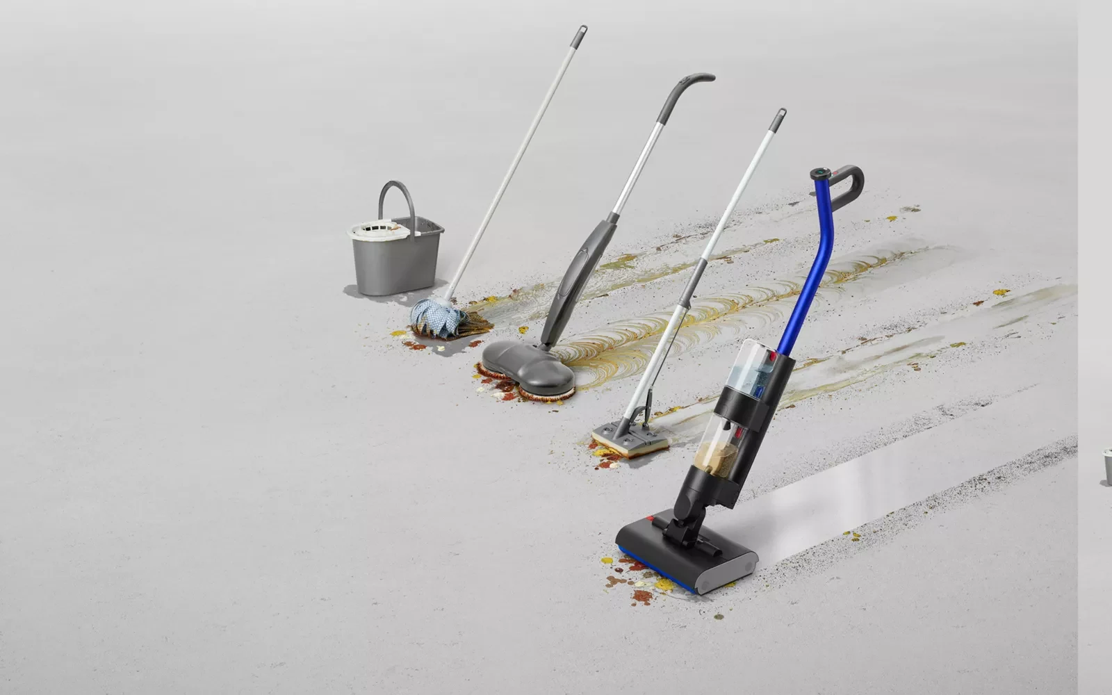 Dyson Clean+Wash Hygiene wet floor cleaner compared with traditional cleaning tools