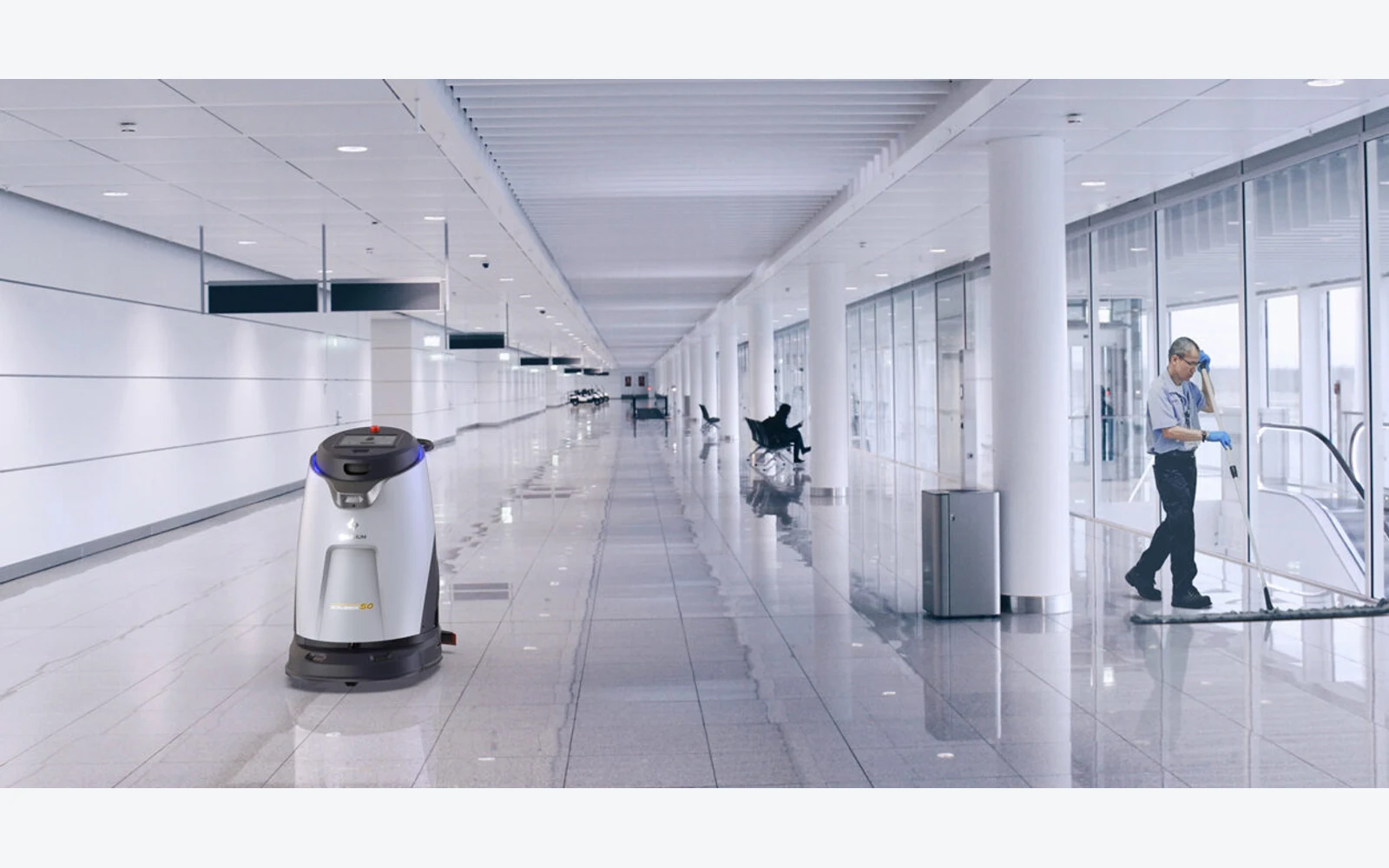 Gausium autonomous floor-cleaning robot operating in a commercial facility