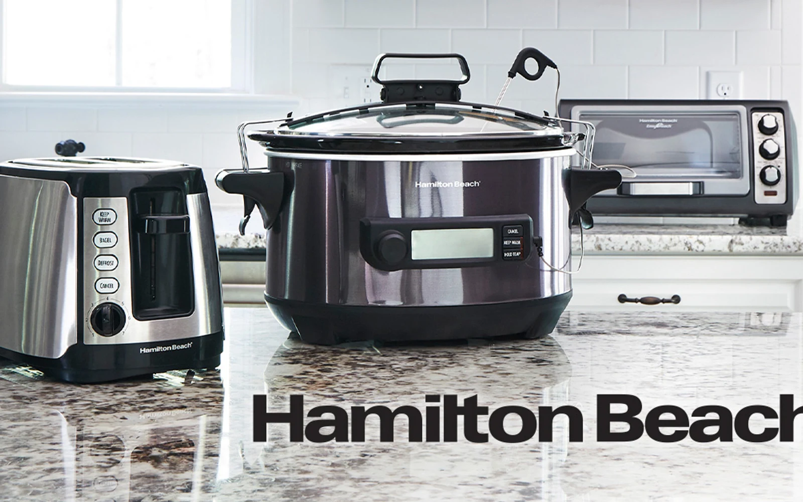 Hamilton Beach countertop cooking appliances in a kitchen