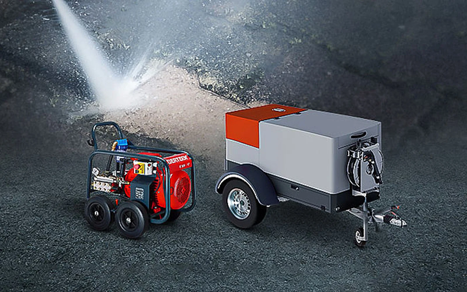 Oertzen waterjet system and trailer performing professional high-pressure cleaning