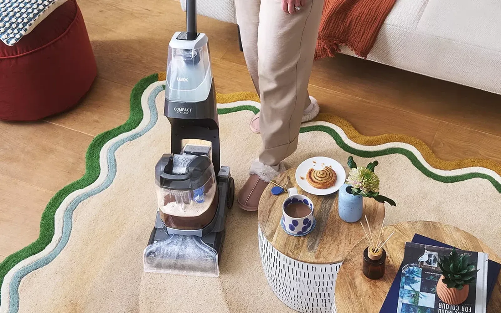 Vax ONEPWR compact cordless carpet cleaner in a home