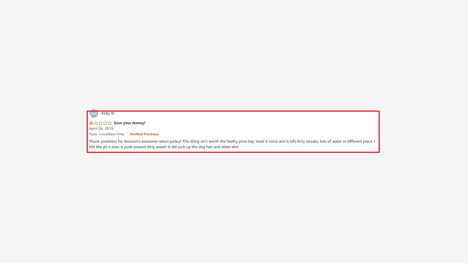 Amazon review reference for CrossWave complaints