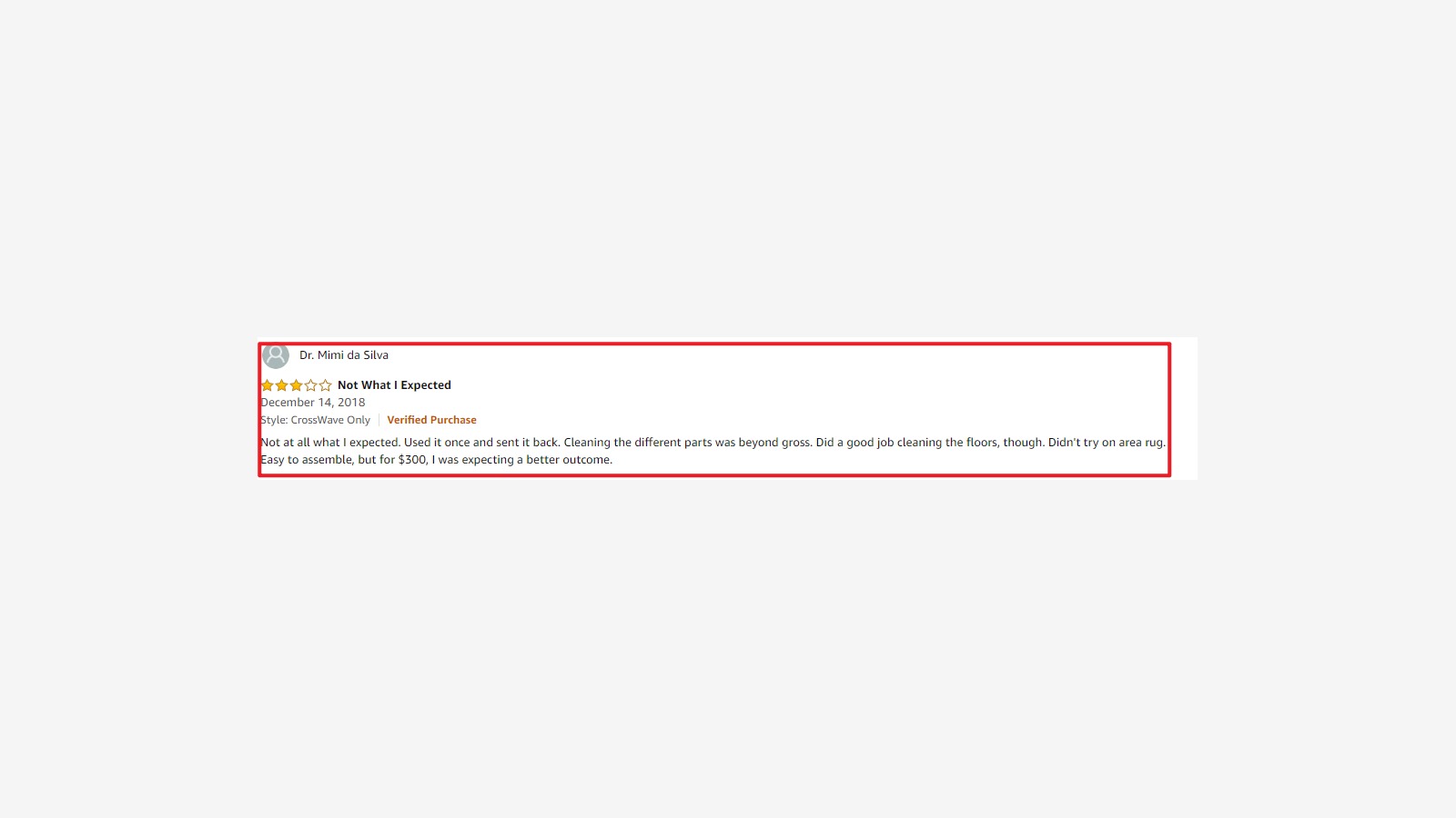 User complaint about cleaning result and noise