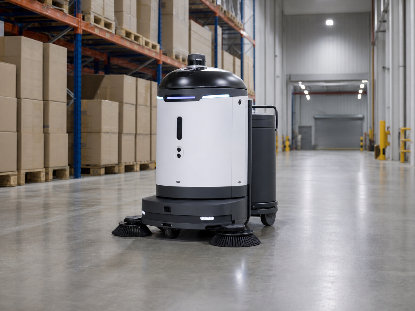 Illustrative autonomous commercial sweeper in a warehouse