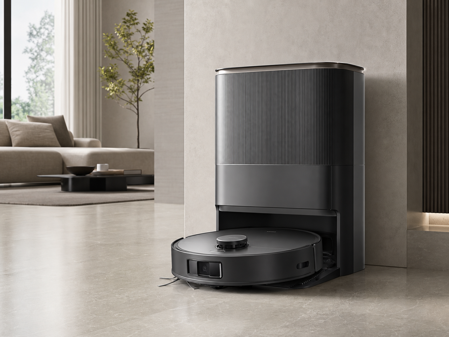Illustrative premium robot vacuum and self-cleaning dock for product evaluation