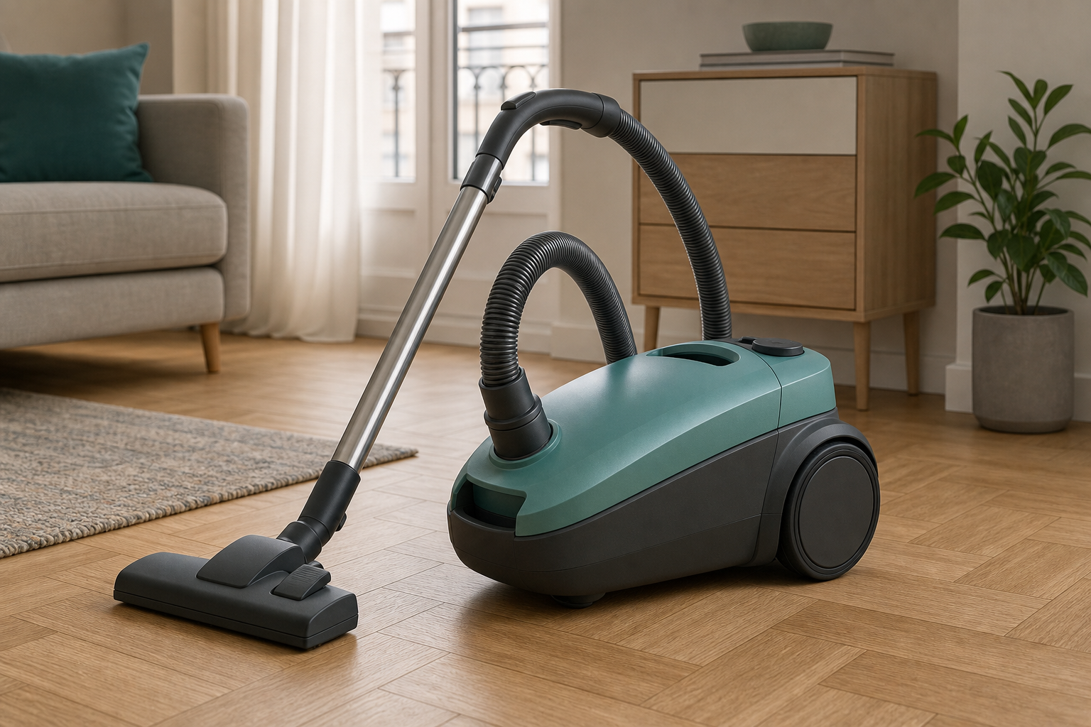 Illustrative compact canister vacuum cleaner for European residential use